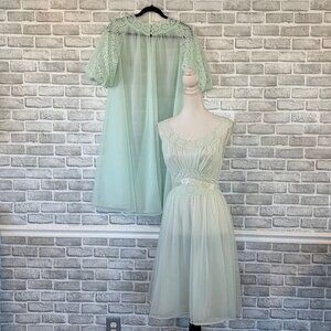Vintage 50s 60s Vanity Fair Tricot Nightgown Robe Set 34 Trad Pinup Romantic